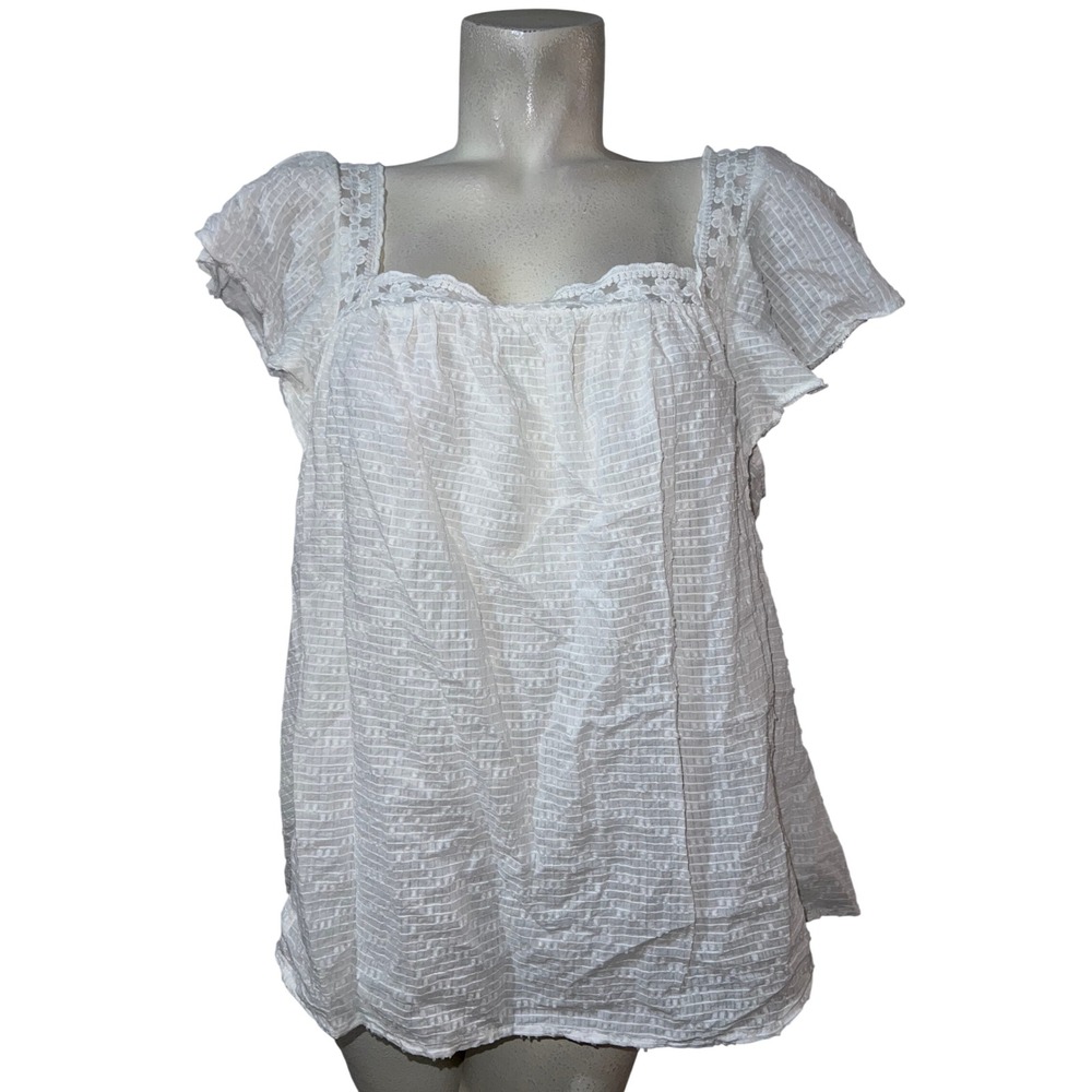 Torrid White Cotton Gauze Crochet Trim Flutter Sleeve Blouse Top Size 2 2X